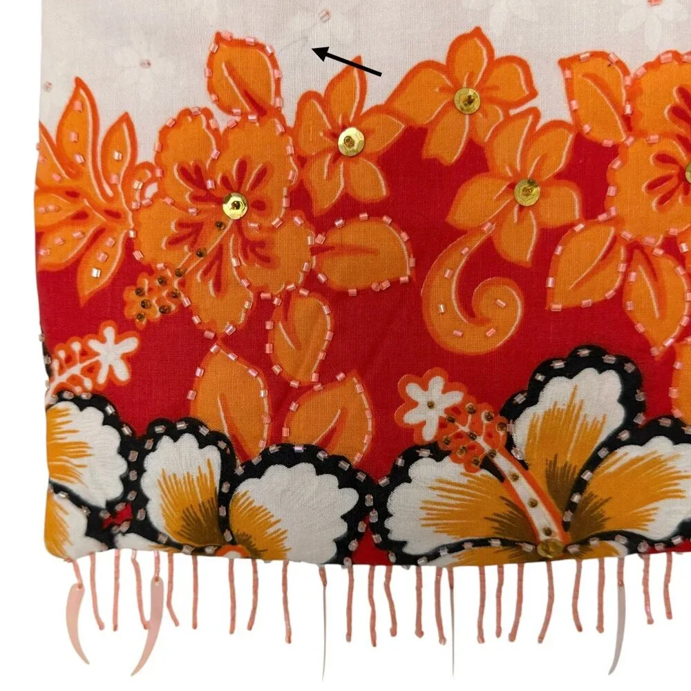 Kisses & Hugs Vintage Tropical Resort Floral Boho Beaded Bamboo Handle Purse Bag